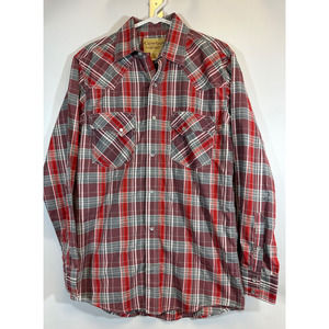 Cowboy Legend Pearl Snap Shirt Mens M Red Plaid Long Sleeve Western Cowboy A38